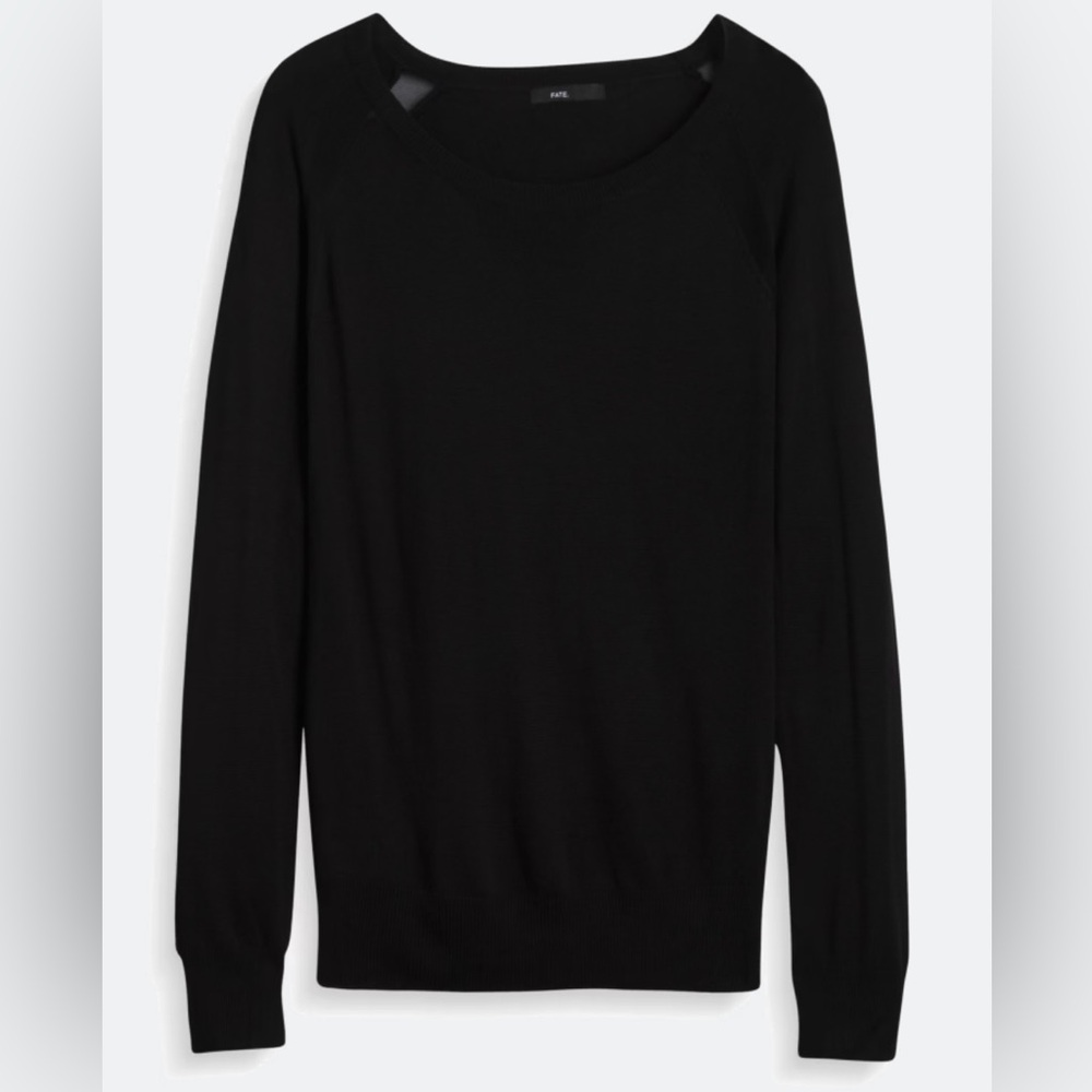 Fate Sheer Raglan Seam Black Sweater